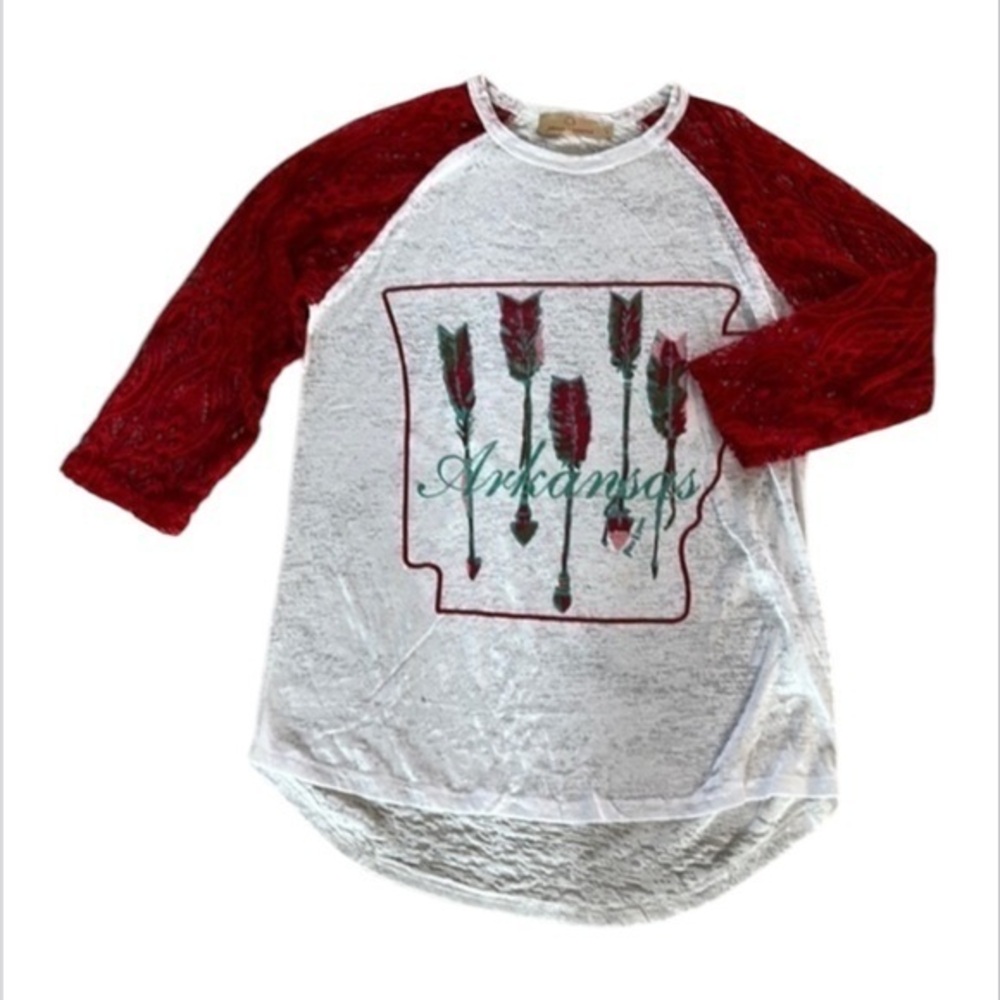 Grace & Emma size large Arkansas western cowgirl shirt with lace sleeves